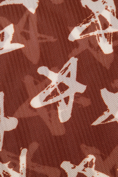 All American Star Print Long Sleeve Sheer Mock Neck Layering Top