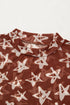 All American Star Print Long Sleeve Sheer Mock Neck Layering Top
