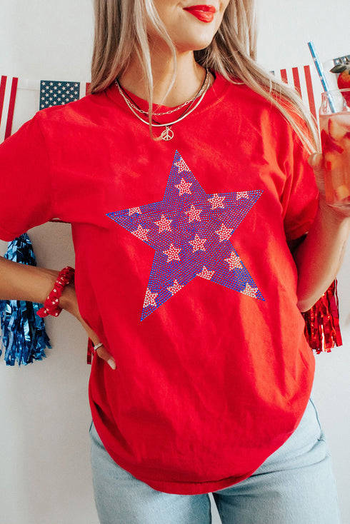 All American Star Studded Graphic Print Patriotic T Shirt