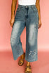 All American Vintage Wash Star Applique High Rise Wide Leg Crop Jeans
