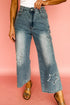 All American Vintage Wash Star Applique High Rise Wide Leg Crop Jeans