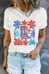 All American Western Boots Floral Stars Stripes Graphic Holiday Tee