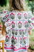 All Over Floral Flutter Sleeve Split V Neck Blouse