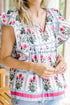 All Over Floral Flutter Sleeve Split V Neck Blouse