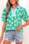 All Over Floral Print Contrast Patchwork Collar Short Sleeve Blouse