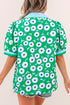 All Over Floral Print Contrast Patchwork Collar Short Sleeve Blouse