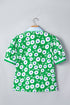 All Over Floral Print Contrast Patchwork Collar Short Sleeve Blouse