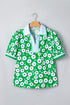 All Over Floral Print Contrast Patchwork Collar Short Sleeve Blouse