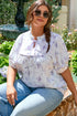 All Over Floral Print Contrast Trim Split Neck Blouse