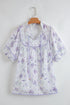 All Over Floral Print Contrast Trim Split Neck Blouse