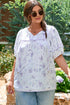All Over Floral Print Contrast Trim Split Neck Blouse