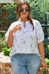 All Over Floral Print Contrast Trim Split Neck Blouse