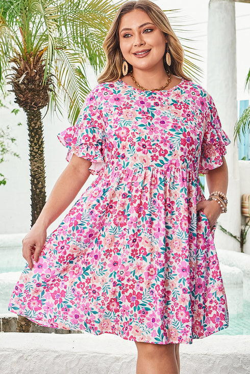 All Over Floral Print Frilled A Line Mini Dress