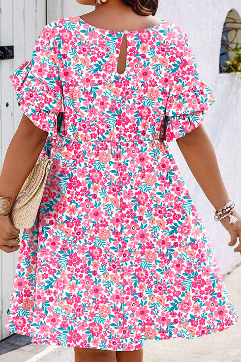 All Over Floral Print Frilled A Line Mini Dress