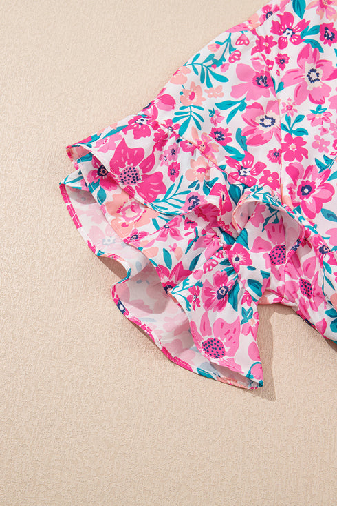 All Over Floral Print Frilled A Line Mini Dress