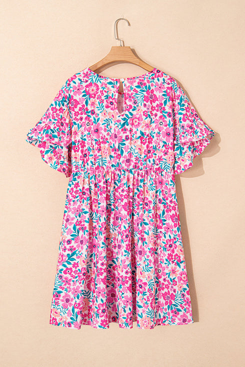 All Over Floral Print Frilled A Line Mini Dress