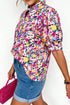 All Over Floral Print Frilled Collar Puff Sleeve Blouse