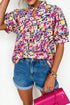 All Over Floral Print Frilled Collar Puff Sleeve Blouse