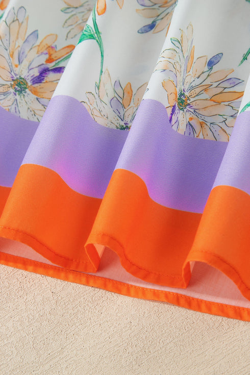 All Over Floral Print Patchwork Belted Sleeveless Maxi Dress