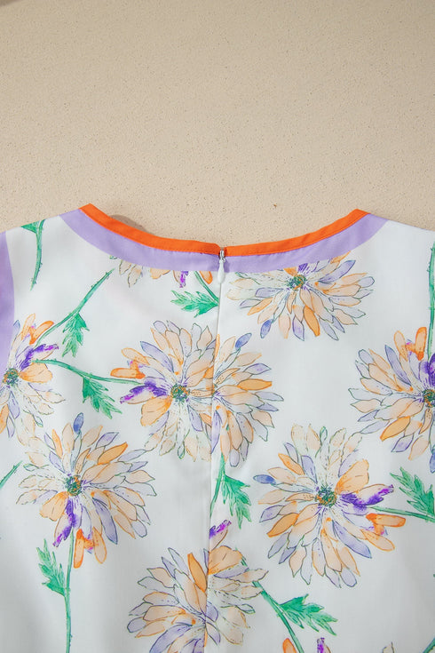 All Over Floral Print Patchwork Belted Sleeveless Maxi Dress