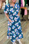 All Over Floral Print Puff Sleeve Belted Long Dress