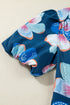 All Over Floral Print Puff Sleeve Belted Long Dress