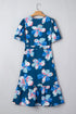 All Over Floral Print Puff Sleeve Belted Long Dress