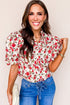 All Over Floral Print Puff Sleeve Button Front Shirt
