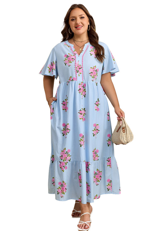 All Over Floral Print Rick Rack A Line Maxi Dress