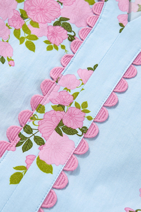 All Over Floral Print Rick Rack A Line Maxi Dress