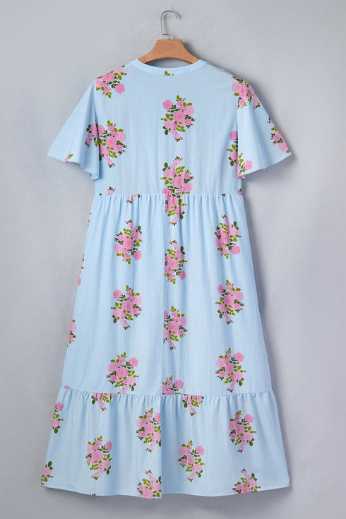 All Over Floral Print Rick Rack A Line Maxi Dress