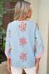 All Over Floral Print Round Neck Button Cuffed Blouse
