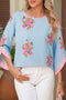 All Over Floral Print Round Neck Button Cuffed Blouse