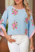 All Over Floral Print Round Neck Button Cuffed Blouse