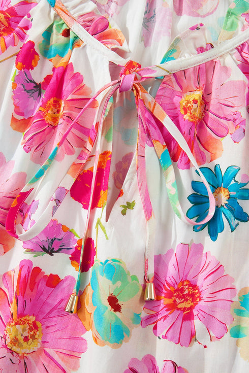 All Over Floral Print Ruched Short Sleeve Blouse