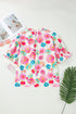 All Over Floral Print Ruched Short Sleeve Blouse
