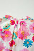 All Over Floral Print Ruched Short Sleeve Blouse