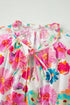 All Over Floral Print Ruched Short Sleeve Blouse