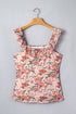 All Over Floral Print Ruffle Trim Square Neck Tank Top