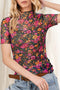 All Over Floral Print Sheer Mesh Stand Neck Short Sleeve Top