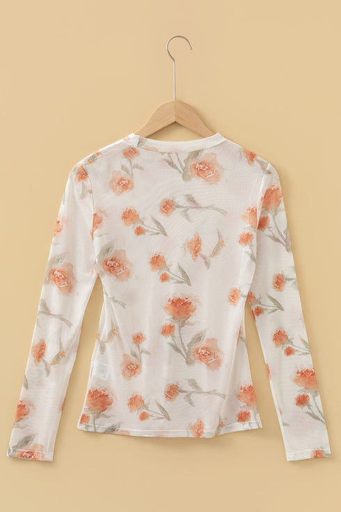 All Over Floral Print Sheer Western Long Sleeve Top