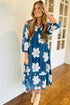 All Over Floral Print Shirt Collar Midi Shift Dress