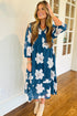 All Over Floral Print Shirt Collar Midi Shift Dress