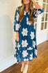 All Over Floral Print Shirt Collar Midi Shift Dress