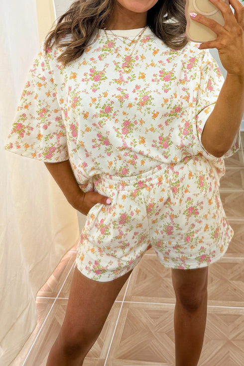 All Over Floral Print Short Sleeve Pocket Short Set