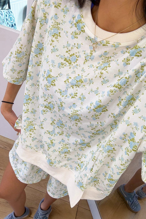 All Over Floral Print Short Sleeve Pocket Short Set