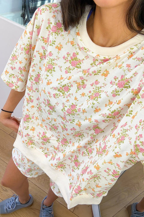 All Over Floral Print Short Sleeve Pocket Short Set