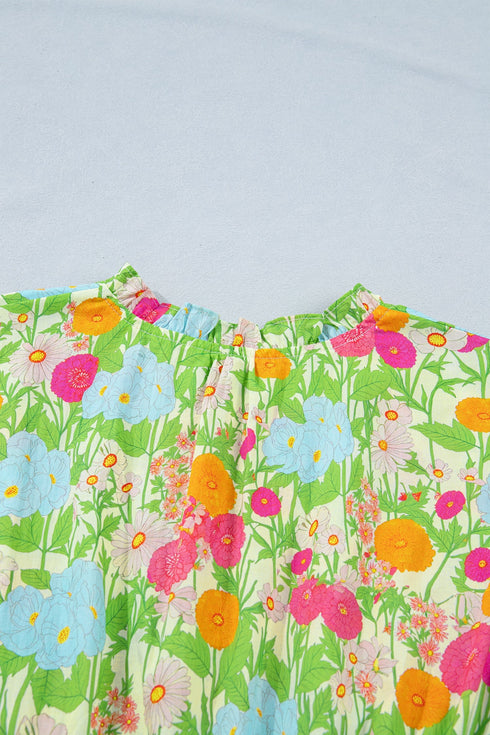 All Over Floral Print Smocked Puff Sleeve Maxi Dress