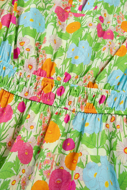 All Over Floral Print Smocked Puff Sleeve Maxi Dress