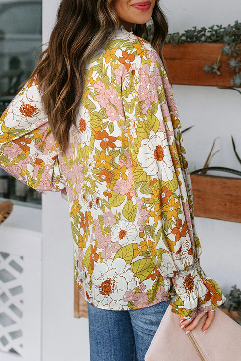 All Over Floral Print Smocked Southern Belle Blouse
